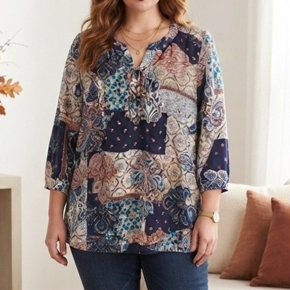 boho peasant Top 3x Patchwork Paisley Lace Up tie front whimsigoth cottagecore